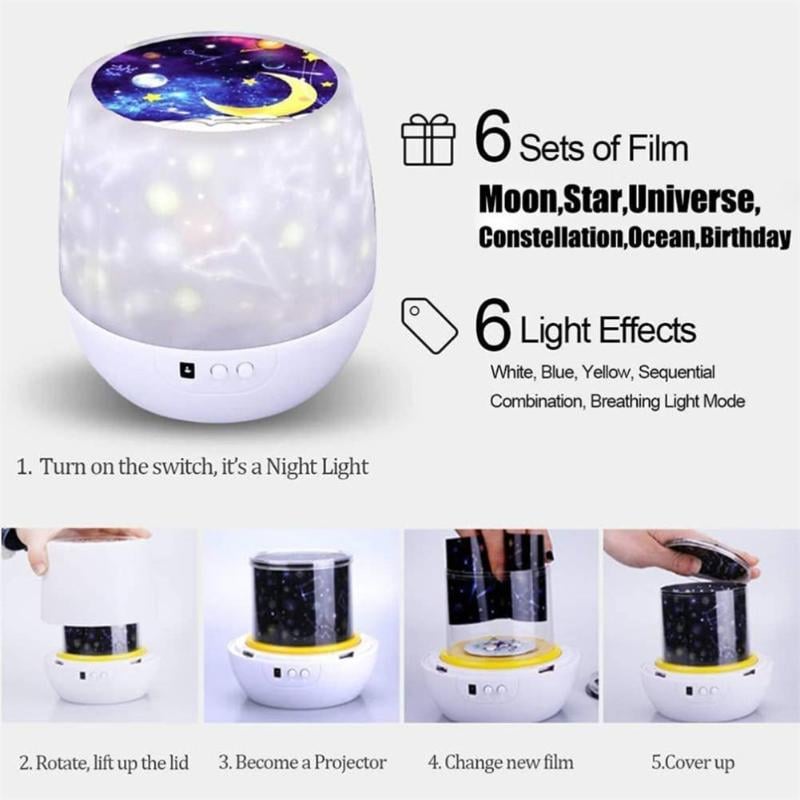 Colorful Rotating Star Projection Lamp Night Light for Kids