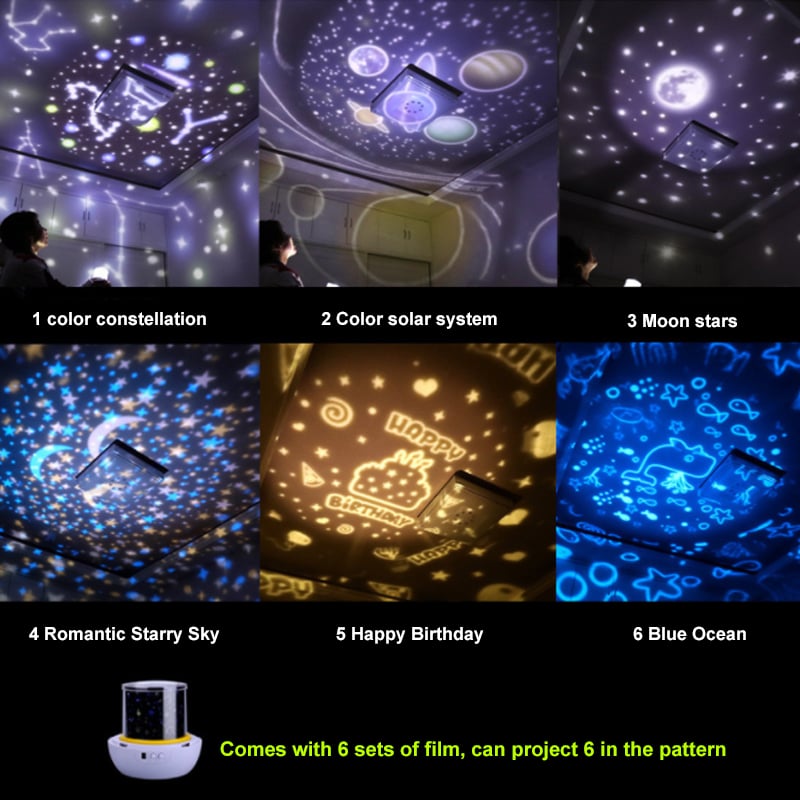 Colorful Rotating Star Projection Lamp Night Light for Kids